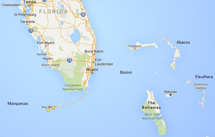 Florida Keys and Bahamas map