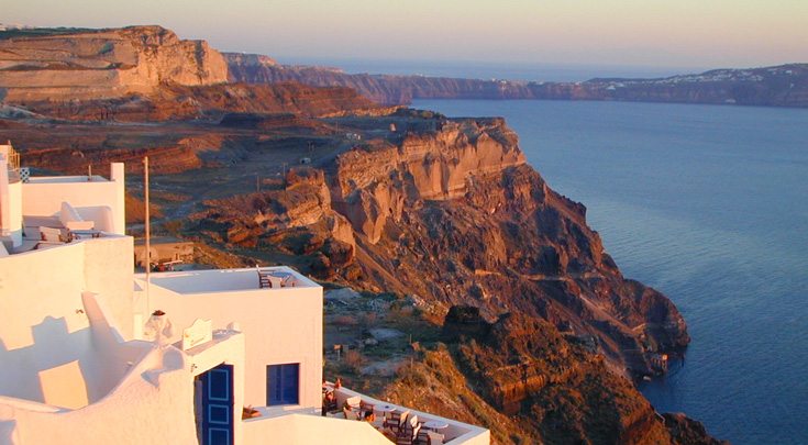 traditional Greek architecture in cliff in Santorini, Greece
