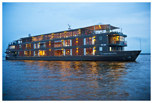The luxurious 205ft AQUA MEKONG Exterior View operating in southeast asia