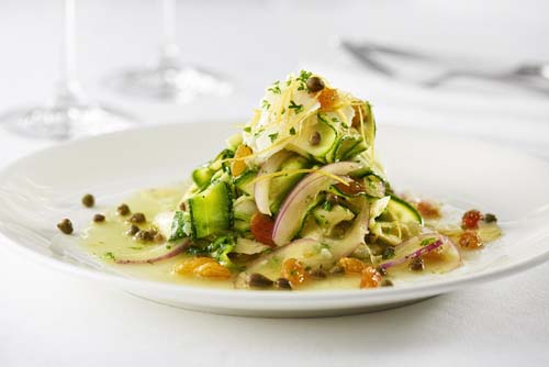 Shaved zucchini salad with parmesan on the 5-star AQUA MEKONG cruising ship