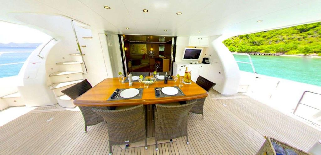 Fantastic food and alfresco dining on the sailing catamaran SEA BOSS Caribbean Yachting Comeback