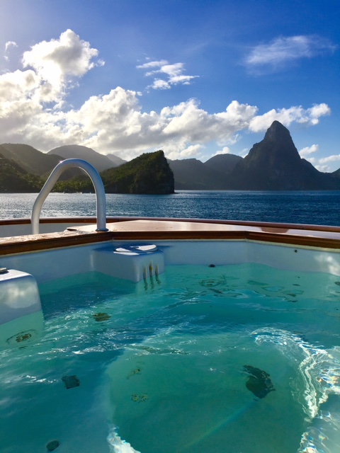 View from the Jacuzzi on 142' motor yacht LADY J in the Pitons of St. Lucia