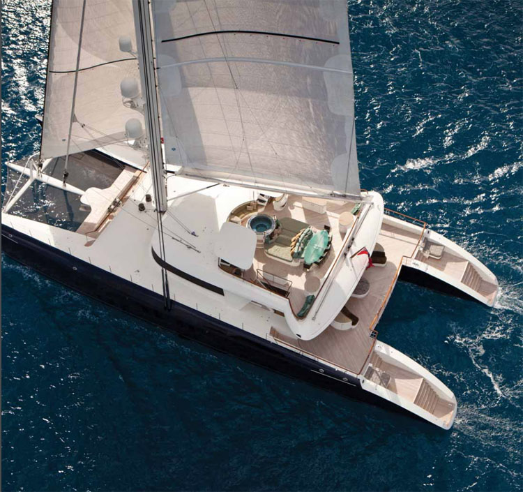 Aerial view of the 145' sailing catamaran HEMISPHERE