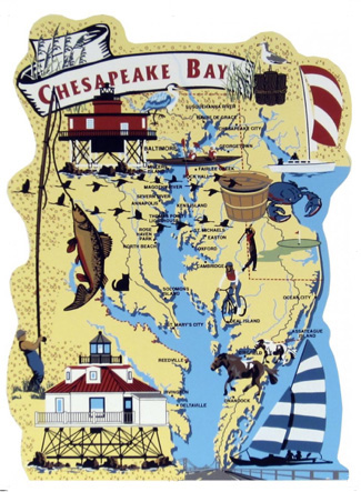 Illustrated map of Chesapeake Bay, Maryland, a yacht-lover's paradise