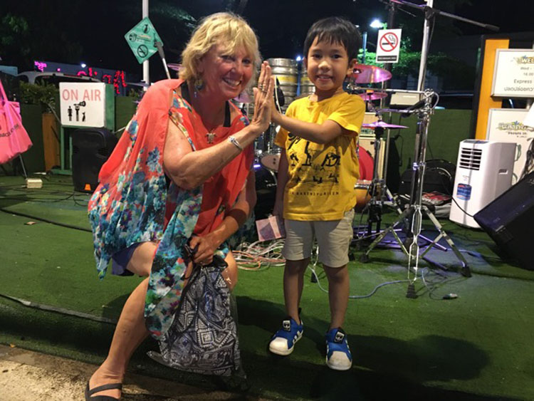 Carol with new friend in Phuket, Thailand yachting fam trip in thailand