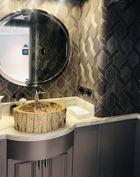 Stylish bathroom on the 112ft Westport motor yacht BOXER ~ Photo©SueGearan