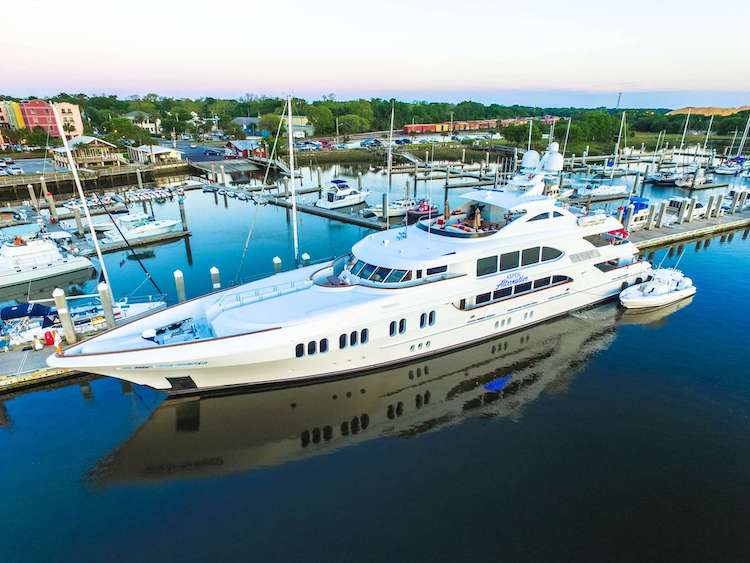 Main shot of Aspen Alternative 164ft Trinity motor yacht docked