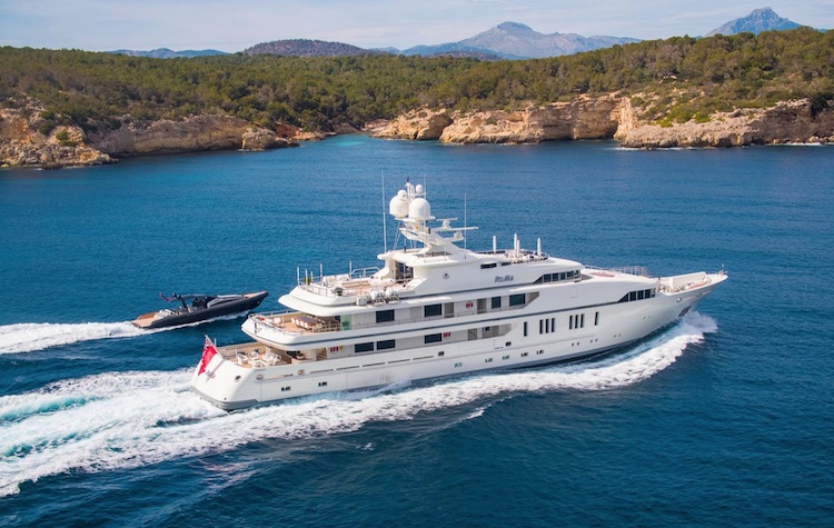 203ft Viareggio Superyacht M/Y RoMa and tender at sea