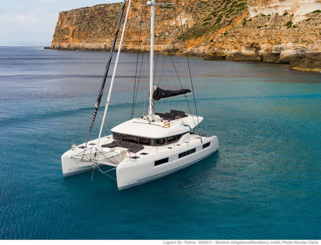 Karma 50ft Lagoon S-Y catamaran at anchor