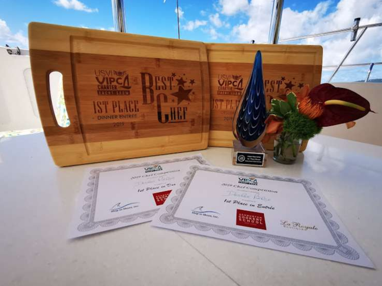 S/Y AMAZING GRACE was awarded 1st Place in both the Entrée and Dessert categories at the 2019 USVI Charter Show Chefs' Competition by VIPCA