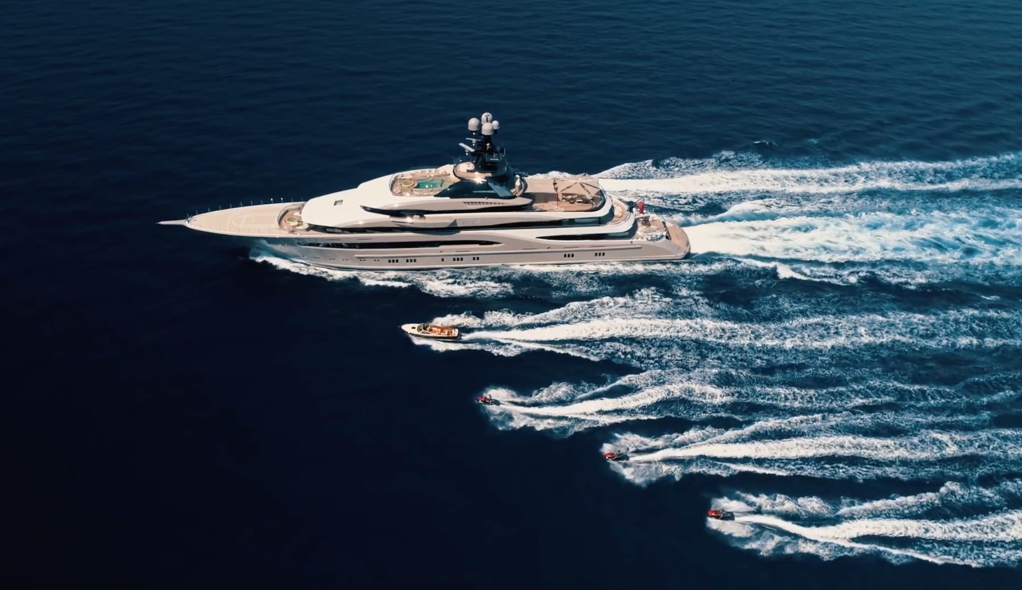 312ft Lurssen superyacht KISMET with its high-tech toys and tenders at sea