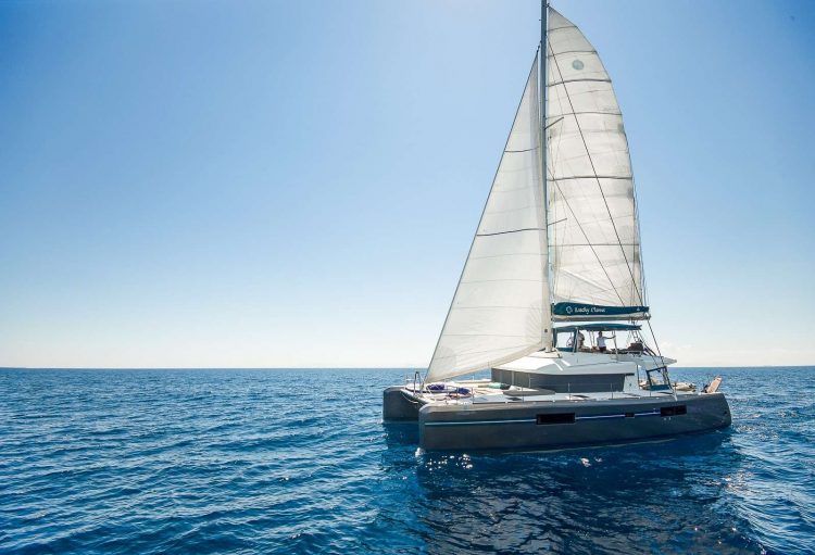 52ft Lagoon sailing catamaran LUCKY CLOVER at sea