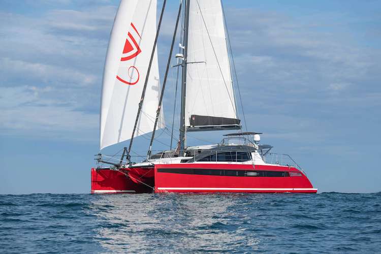 56ft Privilege sailing Catamaran ROGUE at sea