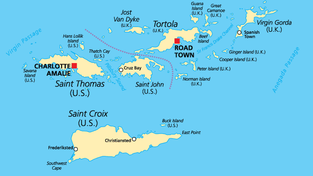 Map of United States Virgin Islands (USVI) from Google