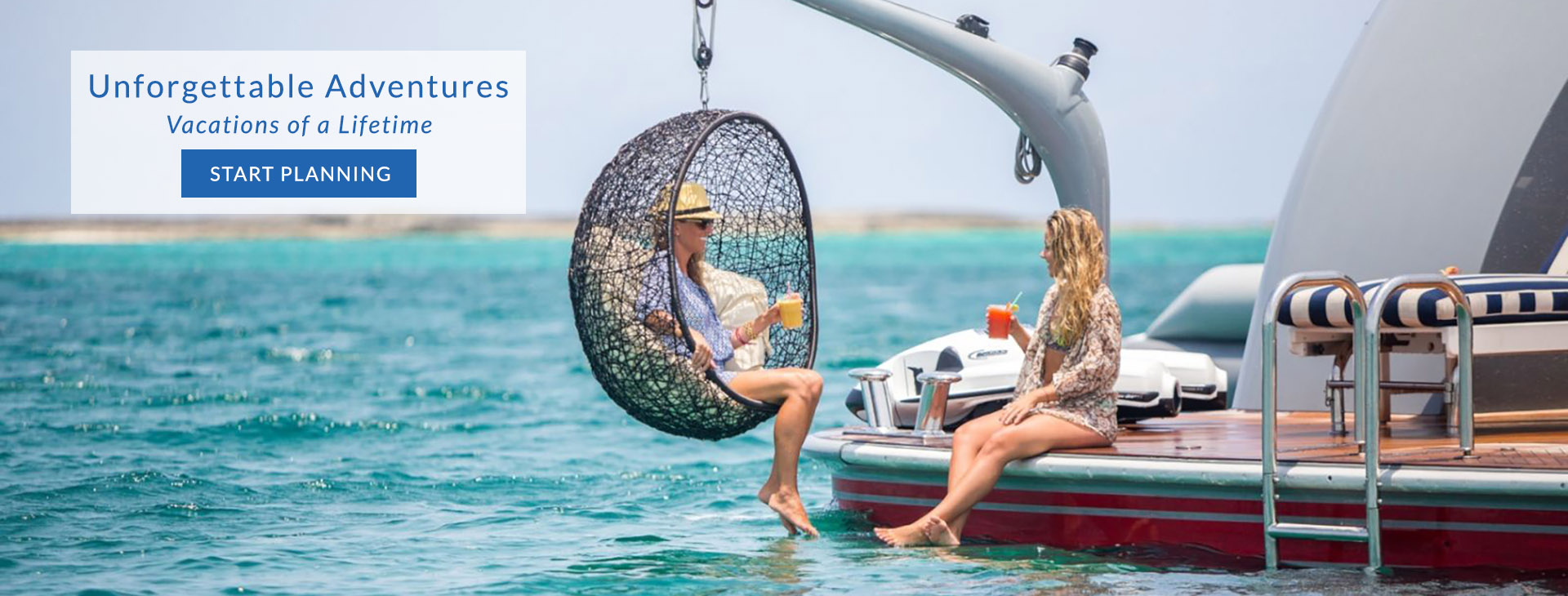 Two blondes w cocktails on Swing off aft deck of M-Y ZOOM ZOOM ZOOM