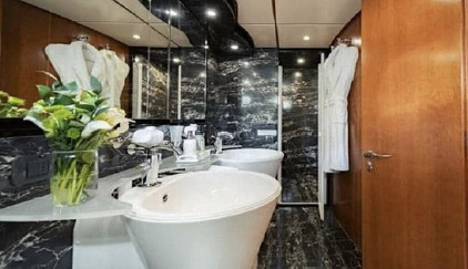 One of four luxury ensuite baths on 99ft motor yacht LADY KATANA in the Sea of Cortez, Mexico