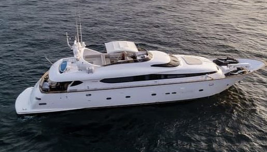 Aerial view of 99ft Miaora motor yacht LADY KATANA offers luxury accommodations and adventures in the Sea of Cortez, Mexico