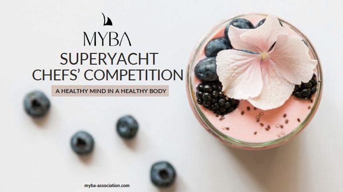 Cover photo with blueberries, pink drink and flower for Wellness on a Plate: the 2025 MYBA Superyacht Chefs' Competition in Sanremo, Italy