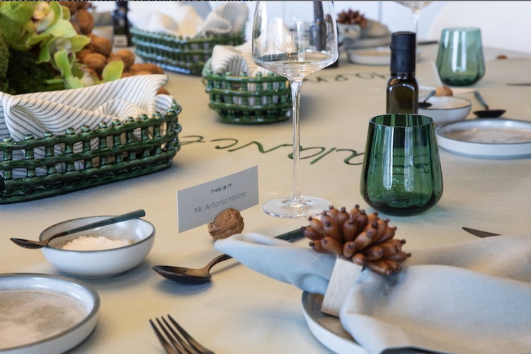 112-150ft: Angeliki Stamouli of M-Y THIS IS IT walnut placecard holder at MYBA Tablescaping Competition 2025