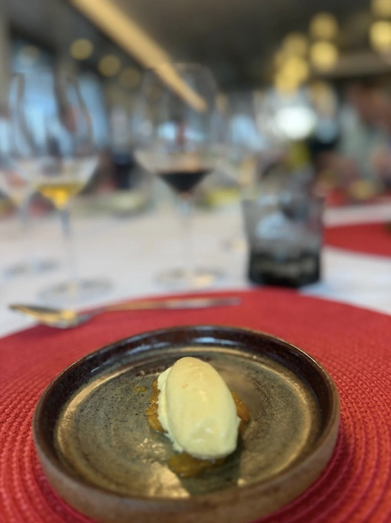 Spiced orange with orange infused gelato from the motor-sailer yacht CORSARIO menu at the CROYA 2025 Yacht Charter Show